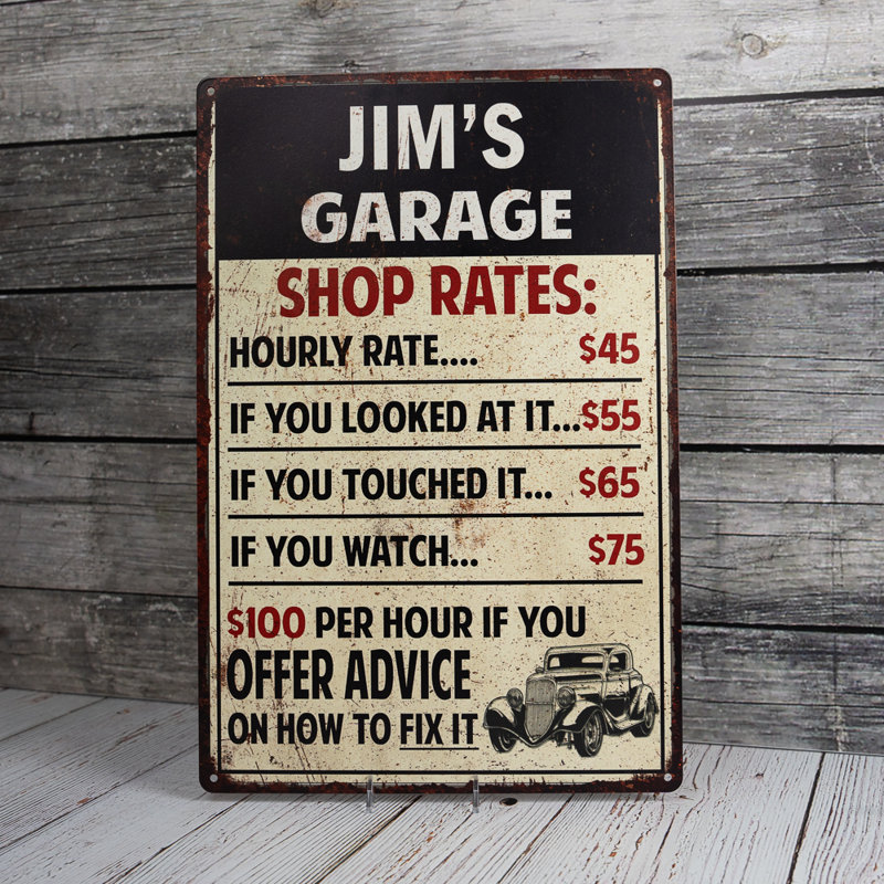 Chico Creek Signs Personalized Garage Shop Rates Sign Wall Décor Wayfair